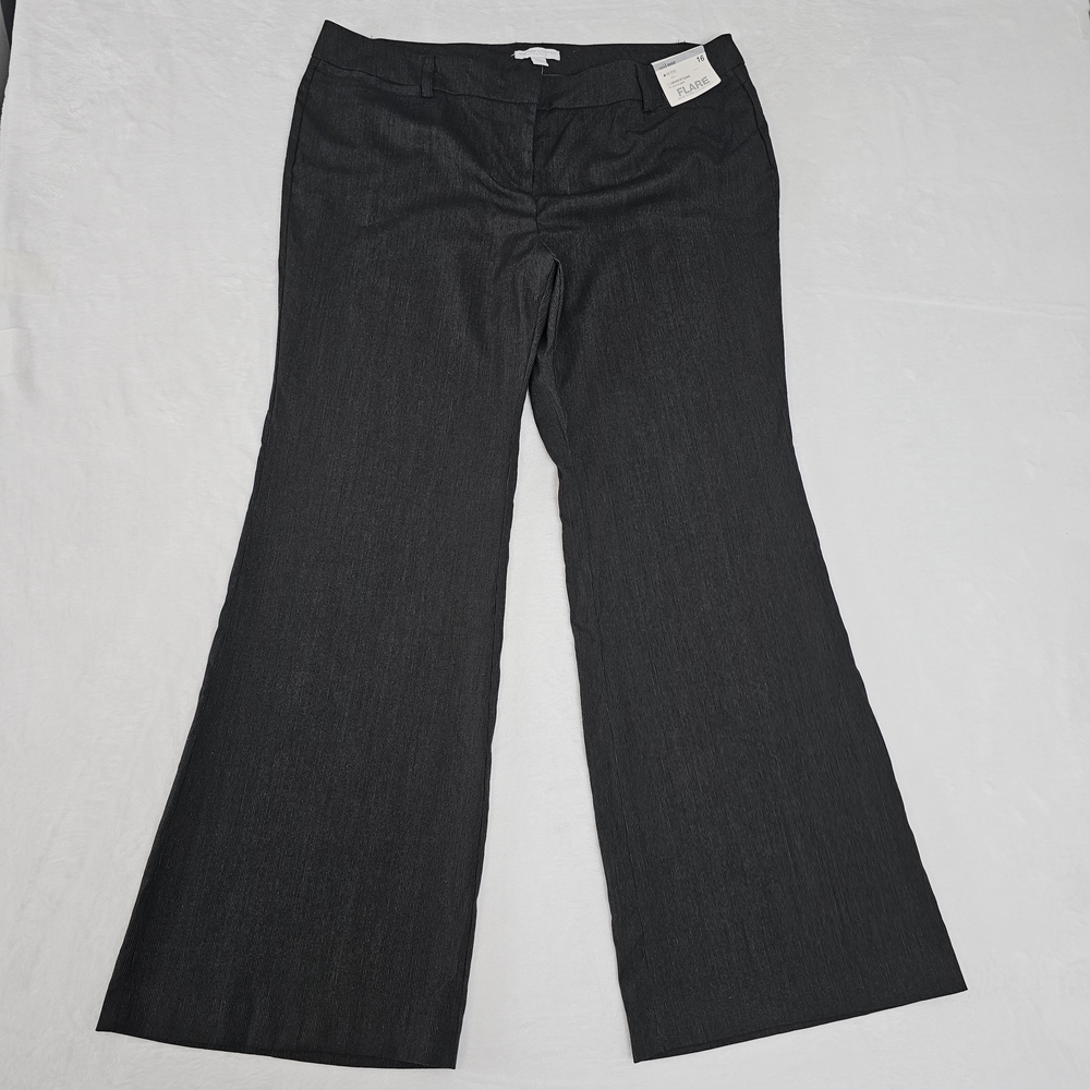 New York & Company Flare Pants Womens 16 Petite Black Stretch Luxe Charcoal NWT